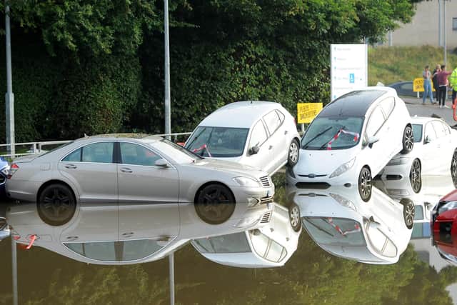 The flooded car park at Victoria Hospital in August. Pic: Walter Neilson
