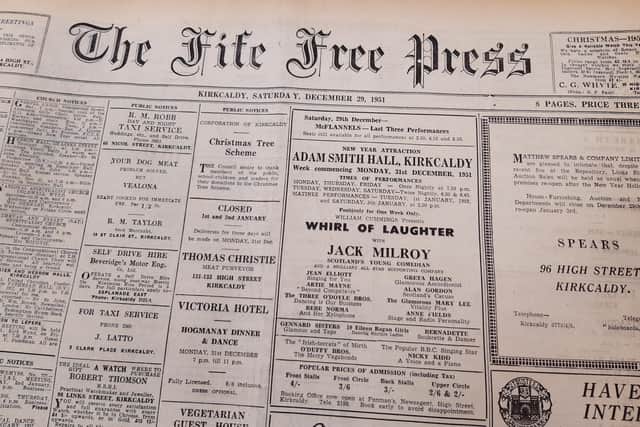 The 1951 front page of the Fife Free Press