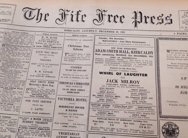 The 1951 front page of the Fife Free Press