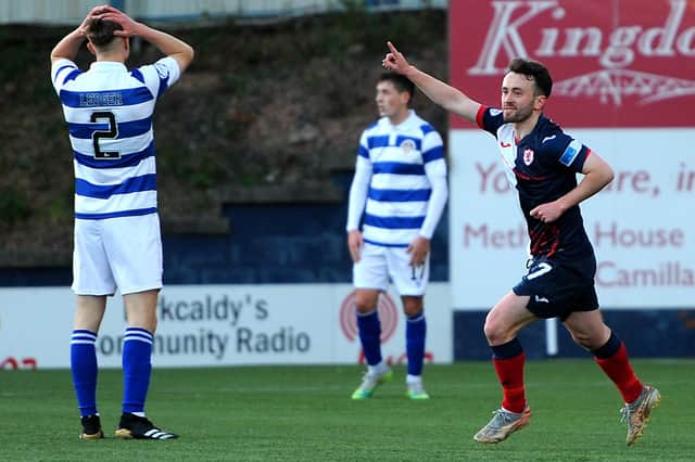 Aidan Connolly celebrates scoring Raith Rovers' first goal against Morton (Picture: Fife Photo Agency)