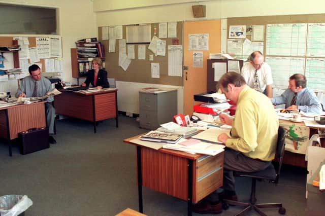 Fife Free Press -  in the advertising departmen at Mitchelston in 1999: George Thomson, Lorna Hickman, Bill Williamson (standing) with John Mackay, and Jim McCallum