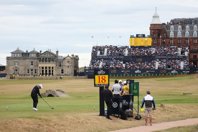 Si Woo Kim of South Korea tees off on the 18th hole  during Day Three of The 150th Open at St Andrews Old Course on July 16, 2022 in St Andrews, Scotland. (Photo by Harry How/Getty Images)