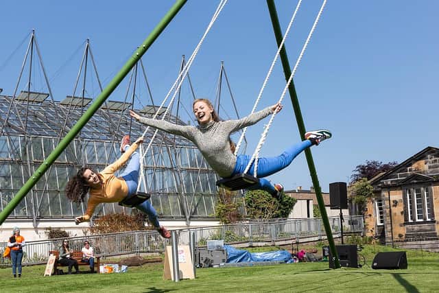 All or Nothing Aerial Dance Theatre bring The Swings to St Andrews as part of a summer of outdoor theatre in the town.  (Pic: Suzanne Heffron)