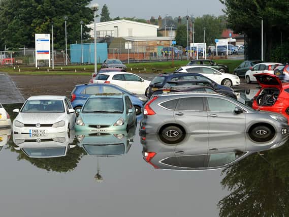 Victoria Hospital, Kirkcaldy, car park flooded in August. Picture: Walter Neilson