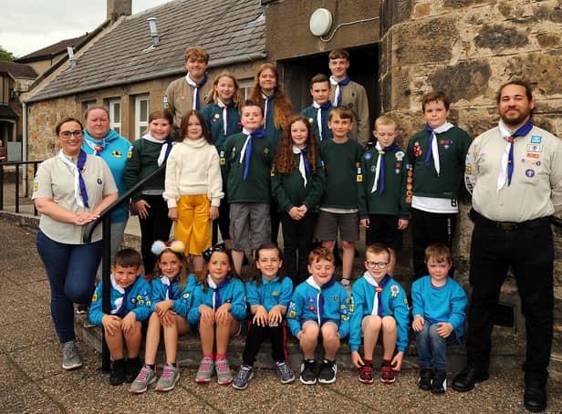 The 86th Fife Scout Group, with leaders Jane McGuire, Tracy Rushford and Daniel Balson. Picture: Fife Photo Agency