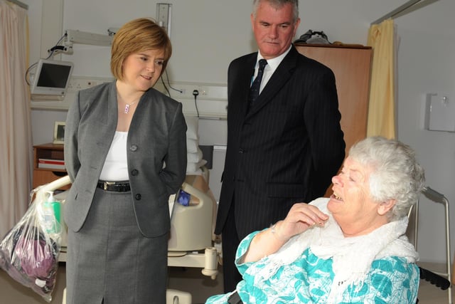 Nicola Sturgeon and Professor Jim McGoldrick, former chair of NHS Fife,  at the new St andrews Hospital and health care clinic. with patient Betty Henderson from St Andrews