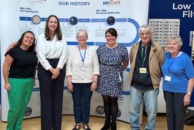 Seescape community engagement team leader Carralanne Bradley, Equalities Minister Emma Roddick, Seescape volunteer Eileen Hunter, Seescape chief executive Lesley Carcary, Seescape client Peter Leigh, and Seescape volunteer Betty Hanna.(Pic: Submitted)