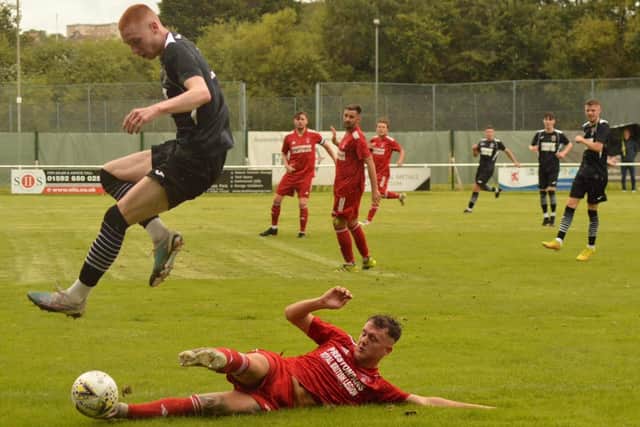 Callum Hannah skips a tackle in a Kirkcaldy & Dysart-Preston Athletic game on August 5 (Pic by Julie Russell Photography)