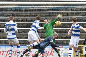 Iain Davidson opens the scoring against Morton at Cappielow (Pic: Dave Johnston)