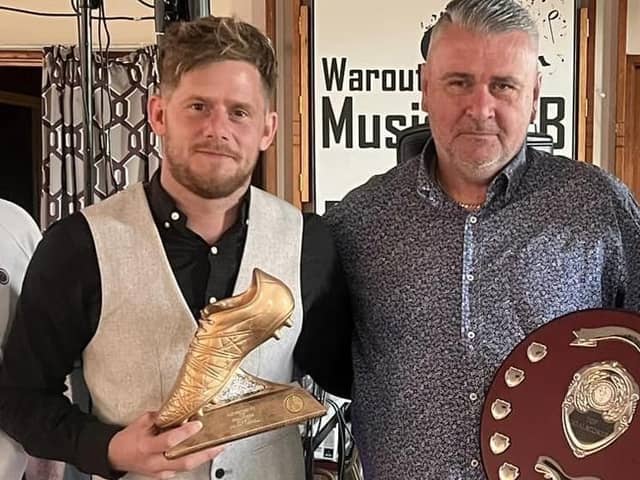 Stuart Cargill (left), pictured with Glenrothes FC chairman Pete McQuade, cleaned up at the club's awards night last summer, winning Player of the Year prizes in the First Team, Fans’, Players’ and Manager categories as well as the golden boot for being top goalscorer