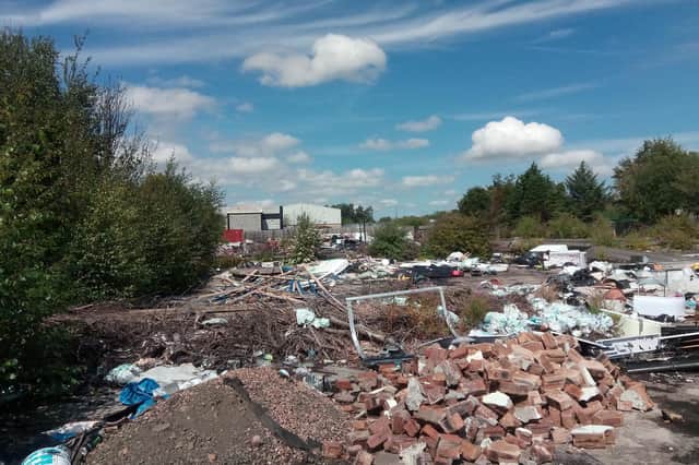 Fly-tipping at Myregormie Place, Mitchelston Industrial Estate, Kirkcaldy on site of a former factory.