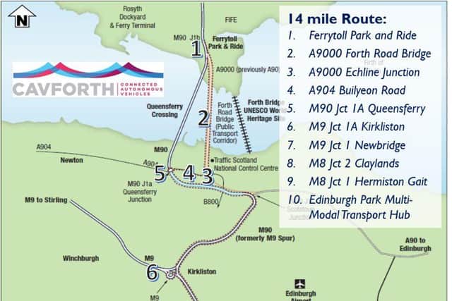 The autonomous bus route will involve running on the hard shoulder of the M8 into Edinburgh. Picture: Transport Scotland