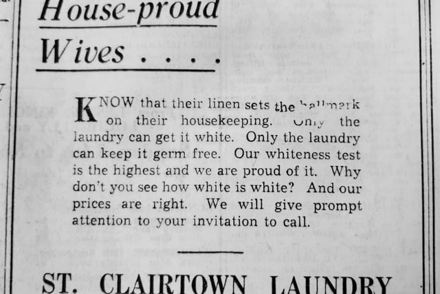 The advert from St Clairtown Laundry was aimed directly at housewives in 1952 ...