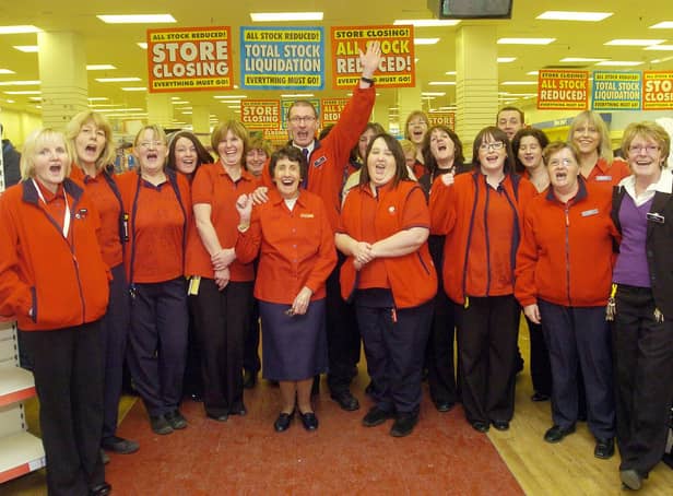 2008 - closure of Woolworths in Glenrothes. Pictured are staff members past and present (Pic: Fife Free Press)