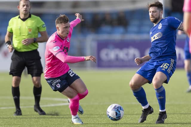 Raith Rovers’ Ethan Ross and Cove Rangers’ Iain Vigurs vying for possession during their sides' SPFL Trust Trophy tie at the Balmoral Stadium in Aberdeen on Saturday (Photo: Stephen Dobson)