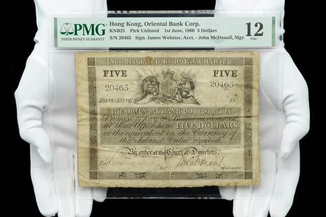 The ‘Hong Kong 1860’ Five Dollar Banknote signed by two Scots (Pic: Jan Stames/Dix Noonan Webb)