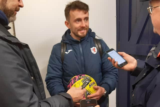 Aidan Connolly with the match ball after his hat-trick sent Raith Rovers into the fourth round of the Scottish Cup