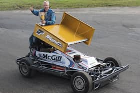 Gordon Moodie with gold roof and trophy at Nutts Corner (Pic Jack Watson)