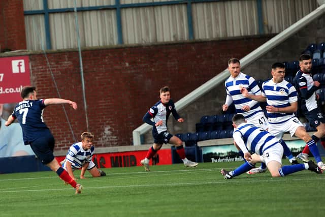 Aidan Connolly scoring Raith's first goal against Morton (Picture: Fife Photo Agency)