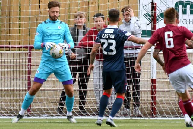 Kevin Dabrowski in goal for Raith Rovers at Kelty Hearts on Saturday (Photo: Eddie Doig)