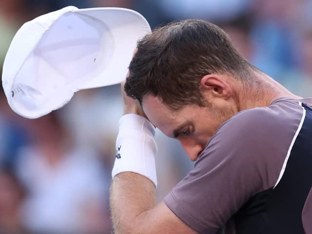 Andy Murray after losing his round one singles match at he 2024 Australian Open (Photo by Kelly Defina/Getty Images)