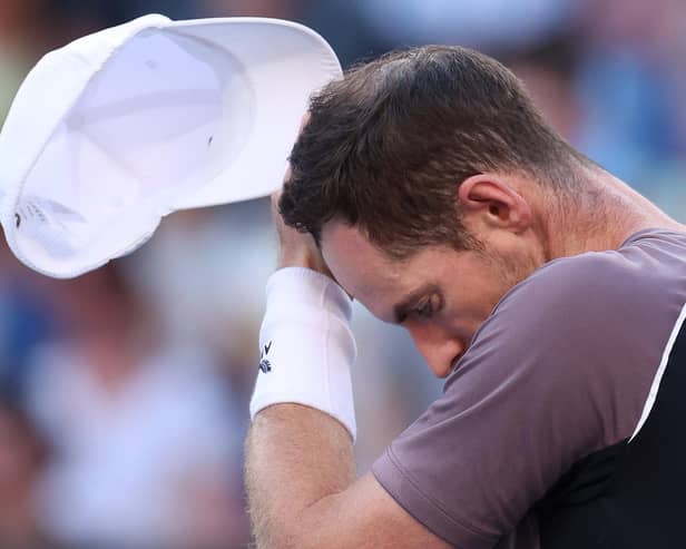 Andy Murray after losing his round one singles match at he 2024 Australian Open (Photo by Kelly Defina/Getty Images)