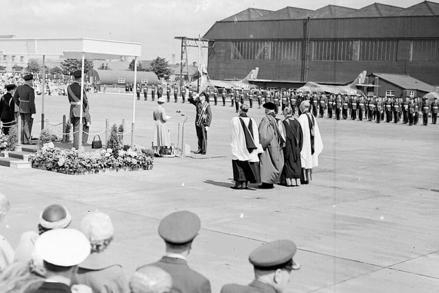 Queen Elizabeth II visits RAF Leuchars to present the standard to the 43rd Squadron - 'The Fighting Cocks'