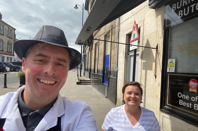 Burntisland butcher Tom Courts with Scottish comedian and television presenter Susan Calman. Tom has been inundated with orders for his award-winning haggis since his appearance on 'Secret Scotland' on Friday night.