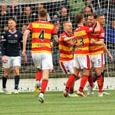 Partick Thistle's Darren Brownlie celebrating putting his side ahead against Raith Rovers on Friday (Pic: Fife Photo Agency)
