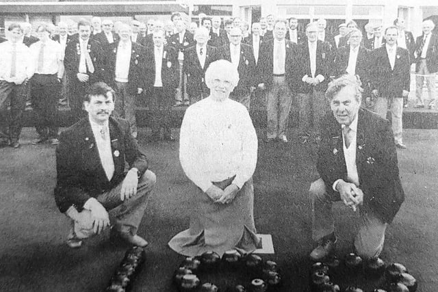 In 1993 Kirkcaldy's West End Bowling Club celebrated its 100th anniversary. Pictured are vice-president Fred Gavin, ladies' president Nel Watson and president John Urquhart. 