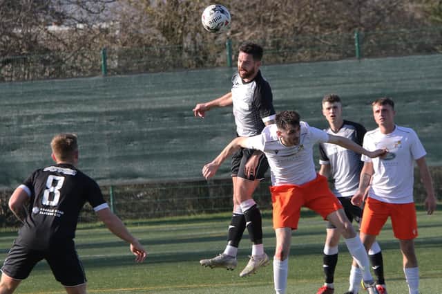 Aerial action as Tayport, in black, take on Letham (picture by Ryan Masheder)