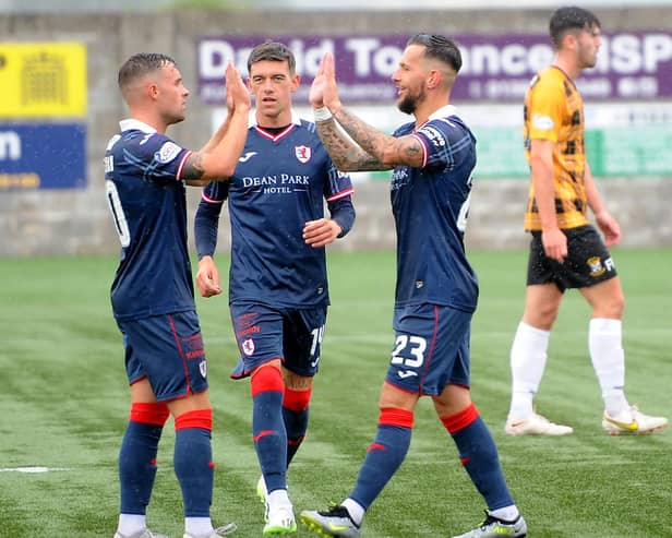 Raith players celebrate scoring in last weekend's win at East Fife (Pic by Fife Photo Agency)