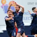 Sam Stanton celebrating putting Raith Rovers 1-0 up at home to Dunfermline Athletic seven minutes ahead of half-time on Saturday (Pic: Fife Photo Agency)