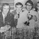Winners of the 1972 speed drinking competition staged at the Alma Bowl, Kirkcaldy was a team from Kirkcaldy Cricket Club - The winning team pictured features Bob Fairful, Joe McLuskey, Jim McFadyen, Bob Carruthers, and Brian Diack.
