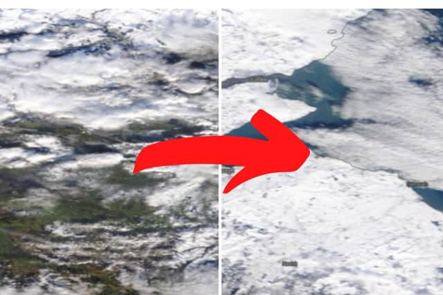 Fife, Edinburgh and the Lothians have been photographed from space blanketed in snow.