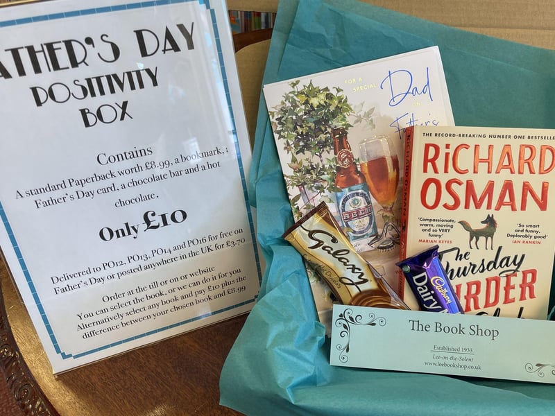 The Book Shop, Lee-on-the-Solent, is selling the perfect present for literature lovers. Owner Sarah Veal has launched Father’s Day positivity boxes (£10) comprising a book; a hot chocolate; a chocolate bar; a bookmark and a Father’s Day card with your chosen message. You can either specify the book or staff can help choose.
Free delivery to postcodes PO12-PO16 and they can be sent across the UK for £3.70. Order via (023) 9255 6592, in store at 142 High Street or at leebookshop.co.uk.