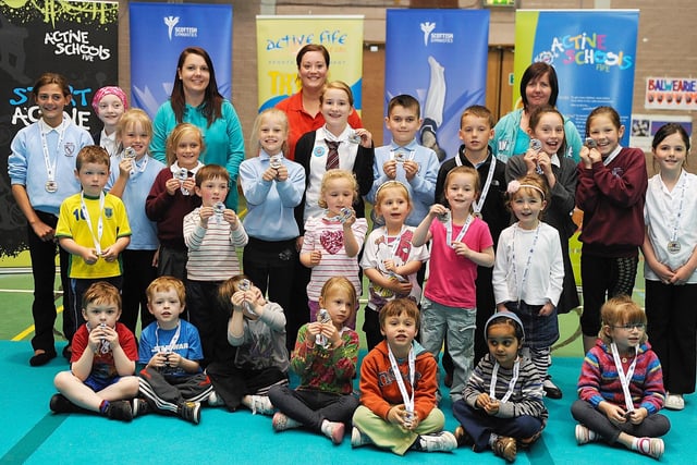 In 2011, youngsters from Kirkcaldy West Nursery & Primary School with their medals at the Fife Schools Gymnastic Festival, held at the former  Fife Sports Institute, Glenrothes