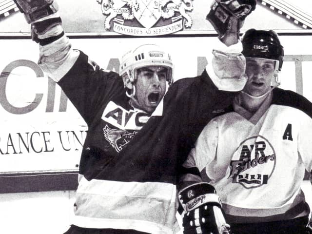 Richard Laplante scores against Ayr Raiders in the winner-takes all promotion play-off at the Summit Centre, Glasgow