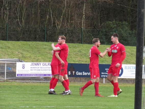 Glenrothes celebrate scoring against Coldstream on Saturday (Pic by Reo Martin)