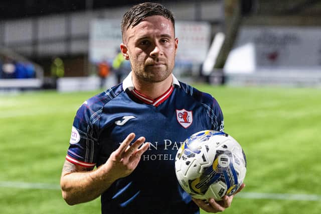 Raith's Lewis Vaughan poses with the match ball after scoring a hat-trick during a 4-4 home draw with Ayr United on December 22 (Pic by Mark Scates/SNS Group)