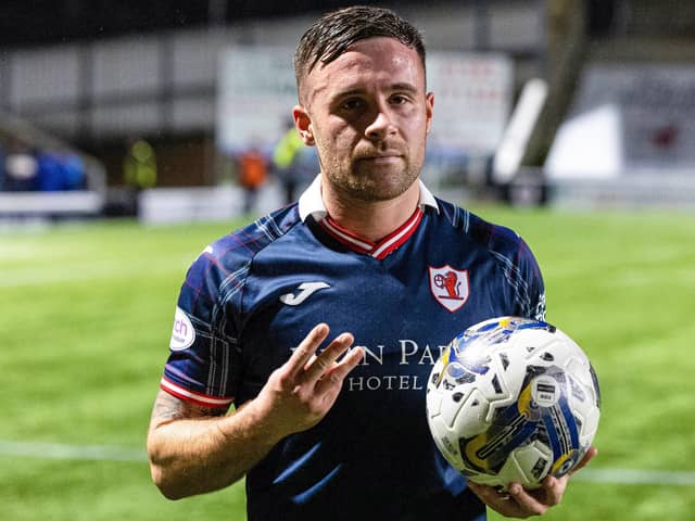 Raith's Lewis Vaughan poses with the match ball after scoring a hat-trick during a 4-4 home draw with Ayr United on December 22 (Pic by Mark Scates/SNS Group)