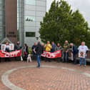 Protesters outside Fife House this morning.