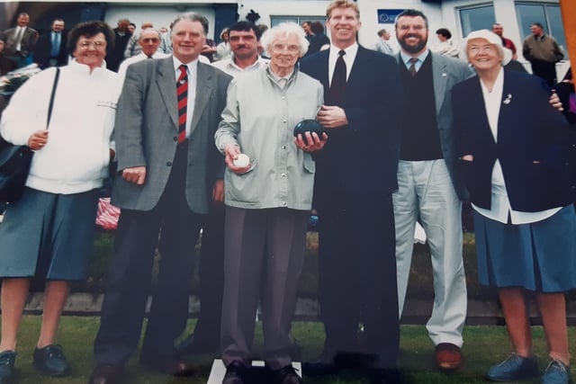 Opening the 1998 summer season at Kinglassie Bowling Club are Councillor Jim Brennan with Mrs Margaret Wilson and Councillor Jimmy Ferguson. Picture from the Glenrothes Gazette archives.