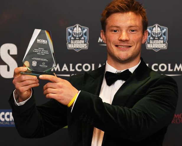 George Horne with his latest Glasgow Warriors player-of-the-season award at Glasgow's Hilton Hotel (Pic: Ross MacDonald/SNS Group/Glasgow Warriors)