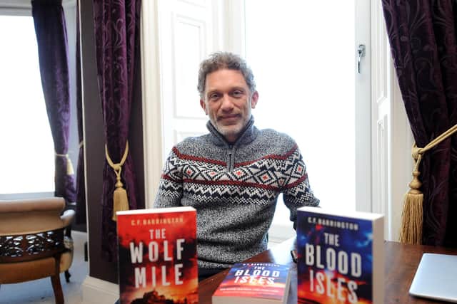 Kinghorn author Chris Barrington with his new book 'The Blood Isles'. Pic: Fife Photo Agency