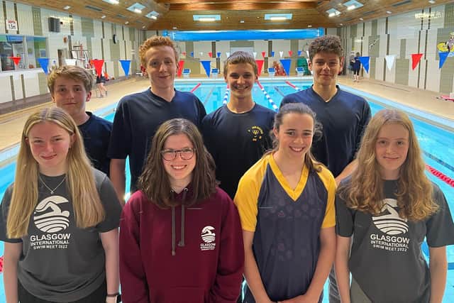 Swimmers Steven Laws, Richard Laws, Liam Black, Euan Gray; Caera Baillie, Helen Black, Hannah Staal and Ella McGeorge