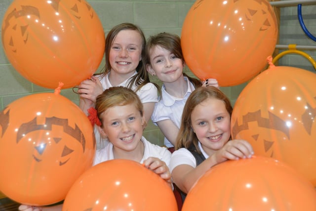 Tayport Primary School's Katie Torrance, Lara Manning, Lucy Horsburgh and Caoimtte Sharp at a Hallowe'en coffee afternoon raising funds for the redevelopment of the playground in 2014.