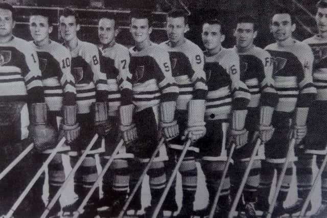The Fife Flyers 1947-4 team featured many of the players who took on Team Canada - from left: O'Rourke, Floyd Snider, Hochberg, Good, Fowler, Londry, Hawkins, . Bradbury, Scholtz, Bud Scrutton, Ryan.(Pic: Fife Free Press)