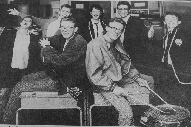 Kirkcaldy 1988: The Proclaimers visit Kirkcaldy High School ahead of a show at the Adam Smith Theatre.
They are pictured with (from left) Kim Littlejohn and David Lowe,  former Head Girl and Boy; Rhona Mason, head Girl; David Cameron, rector, and Scott Wright, Head Boy