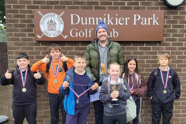Dunnikier Primary School team with teacher Sean Branley proudly displaying the Inter-school Park Golf Trophy (Pic: Submitted)